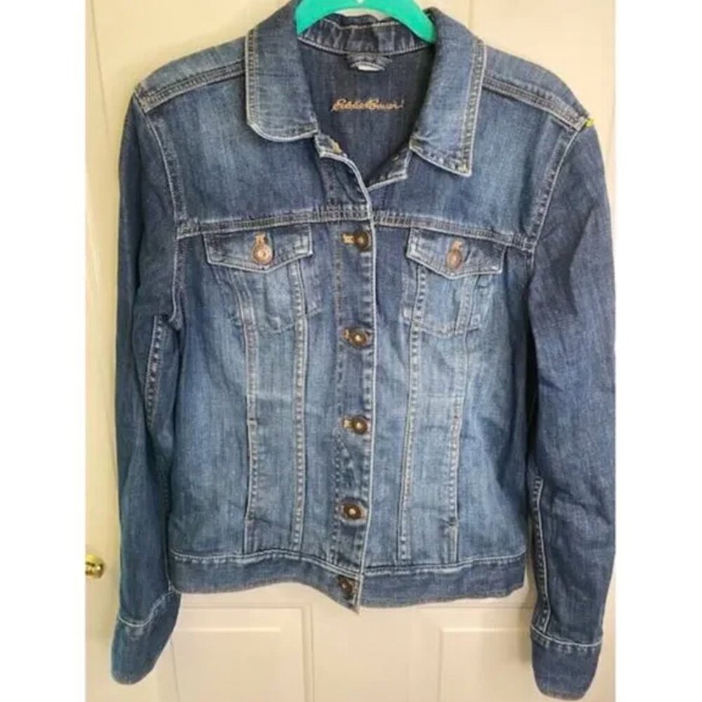 EVERYTHING $10- Eddie Bauer Denim Jean Jacket Womens Size M Blue Copper Button